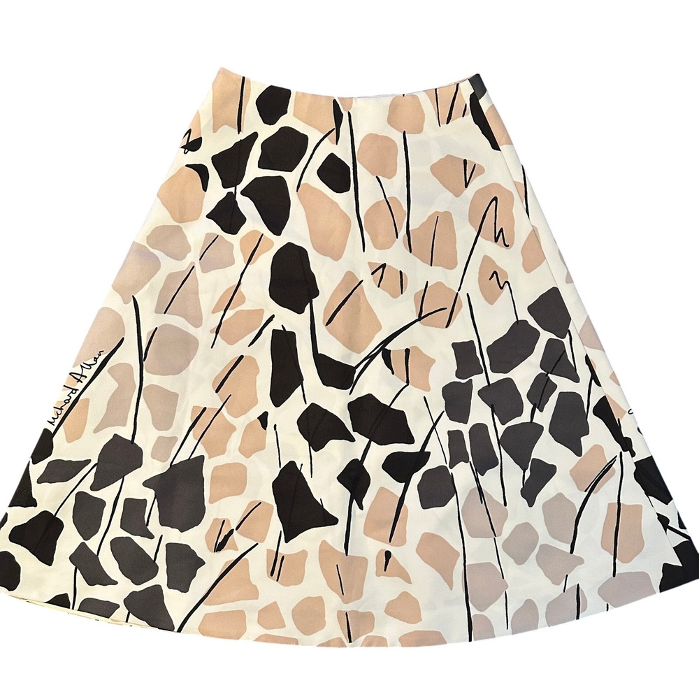 Richard Allan x H&M Abstract Print Midi‎ Skirt Women's Size 0 Beige Black flare